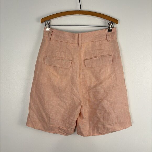 Banana Republic Womens 4P Palma Linen High Rise Pleated Bermuda Shorts Peach - Picture 3 of 11